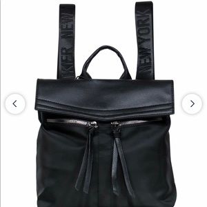 Botkier - Small Black Nylon & Pebbled Leather Backpack W/ Logo Straps